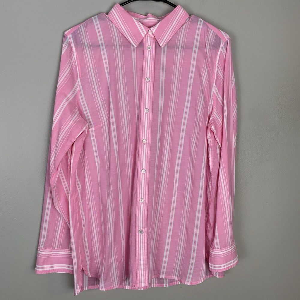 Talbots Petite Cotton Blouse Pink Long Sleeve Button-Up Classic Large Casual